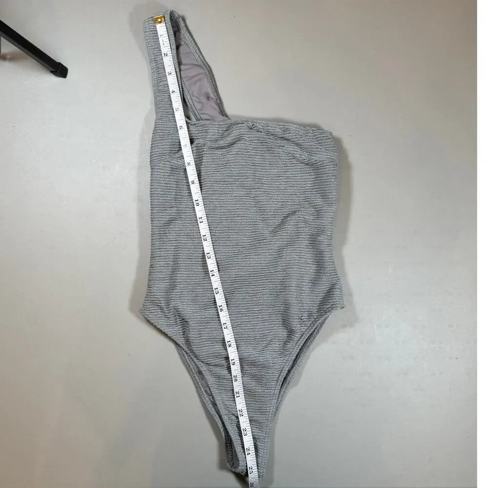 NWT RUMER The Label One Shoulder Swimsuit Gray Shimmery Size Small